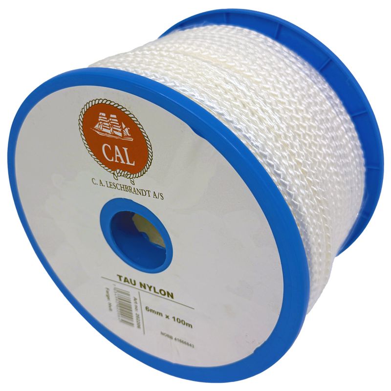 Flätad nylon 6mm 100m vit